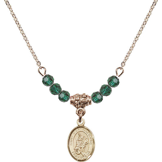 14kt Gold Filled Saint Martin of Tours Birthstone Necklace with Emerald Beads - 9200