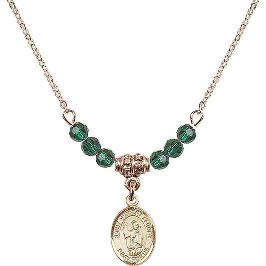 14kt Gold Filled Saint Vincent Ferrer Birthstone Necklace with Emerald Beads - 9201