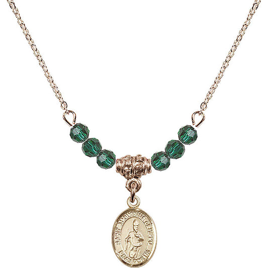 14kt Gold Filled Saint Augustine of Hippo Birthstone Necklace with Emerald Beads - 9202