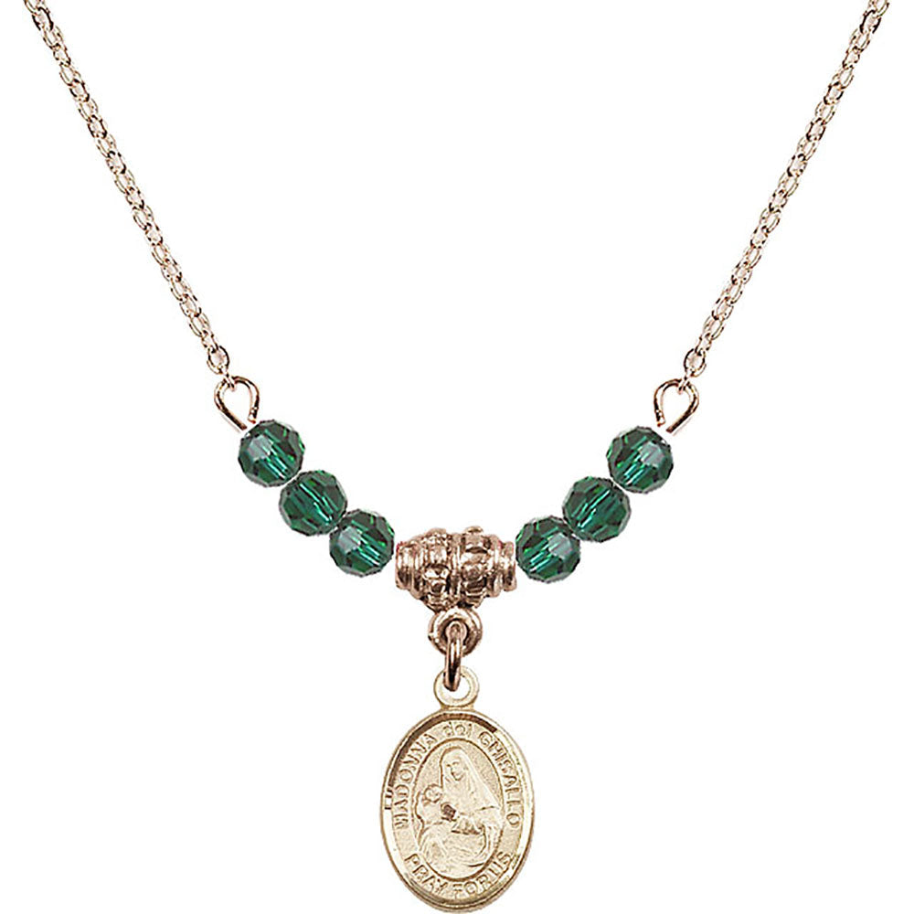 14kt Gold Filled Madonna del Ghisallo Birthstone Necklace with Emerald Beads - 9203