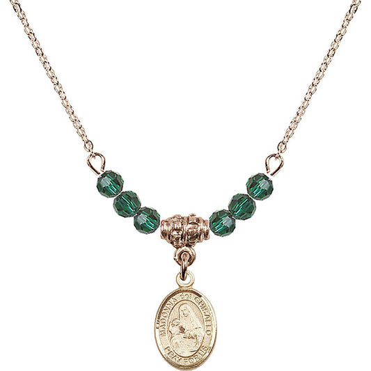 14kt Gold Filled Madonna del Ghisallo Birthstone Necklace with Emerald Beads - 9203