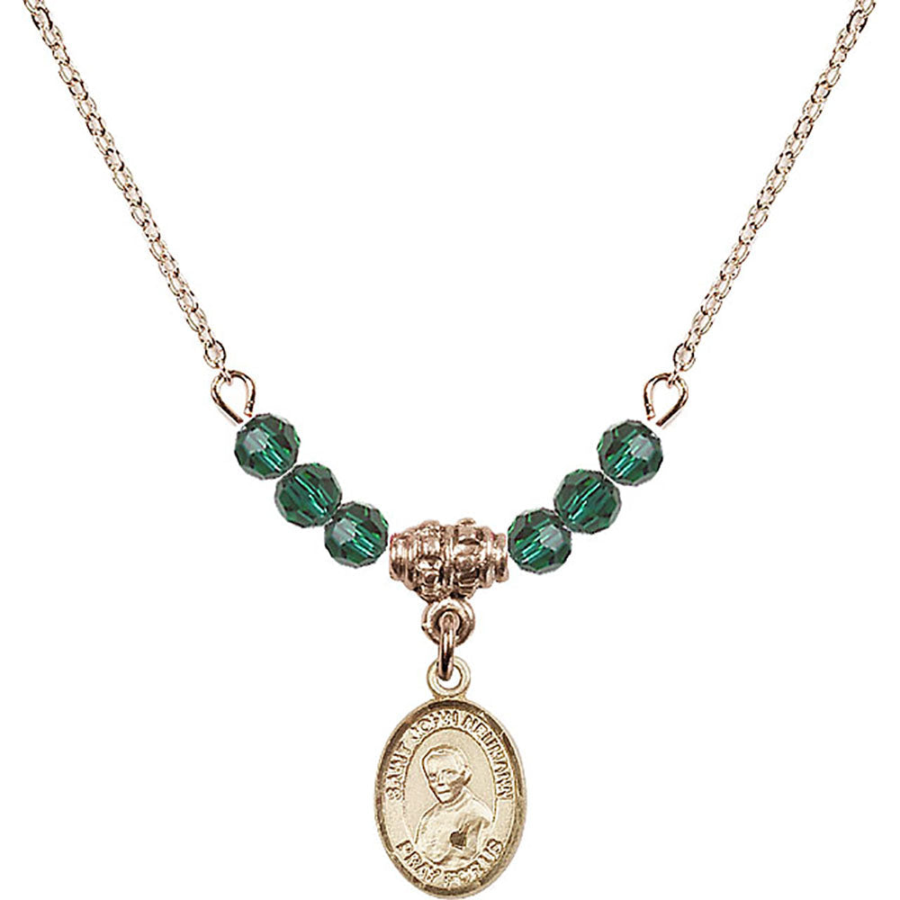 14kt Gold Filled Saint John Neumann Birthstone Necklace with Emerald Beads - 9204