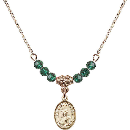 14kt Gold Filled Saint John Neumann Birthstone Necklace with Emerald Beads - 9204