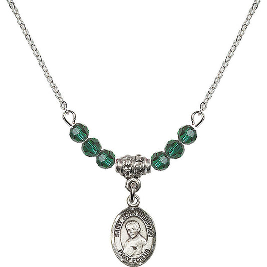 Sterling Silver Saint John Neumann Birthstone Necklace with Emerald Beads - 9204