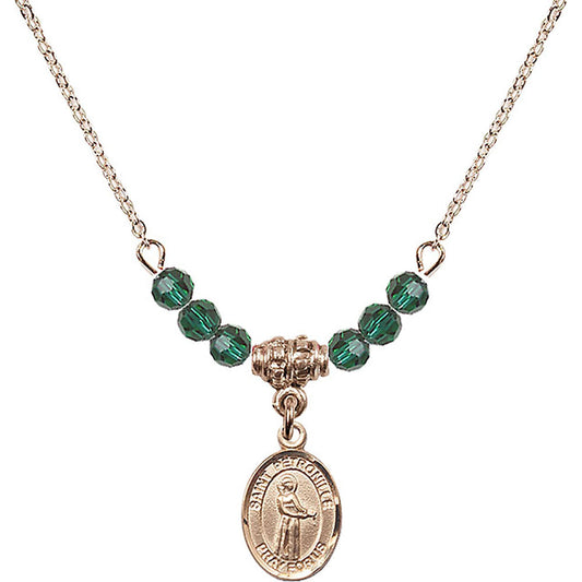 14kt Gold Filled Saint Petronille Birthstone Necklace with Emerald Beads - 9209