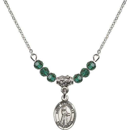 Sterling Silver Saint Petronille Birthstone Necklace with Emerald Beads - 9209