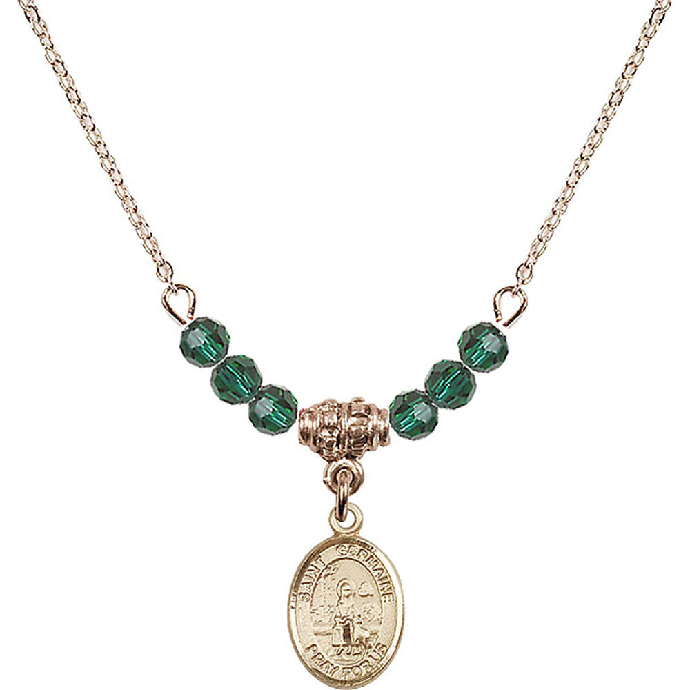 14kt Gold Filled Saint Germaine Cousin Birthstone Necklace with Emerald Beads - 9211