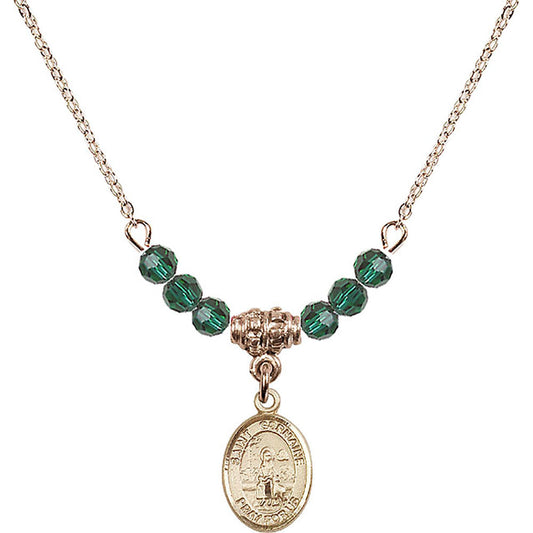 14kt Gold Filled Saint Germaine Cousin Birthstone Necklace with Emerald Beads - 9211