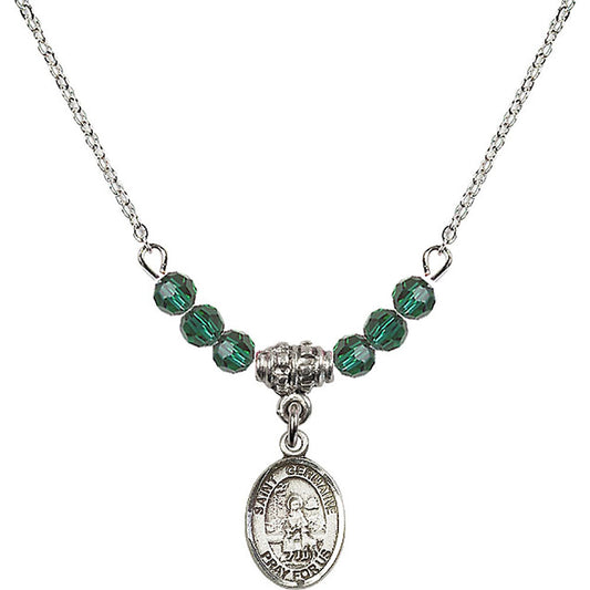 Sterling Silver Saint Germaine Cousin Birthstone Necklace with Emerald Beads - 9211