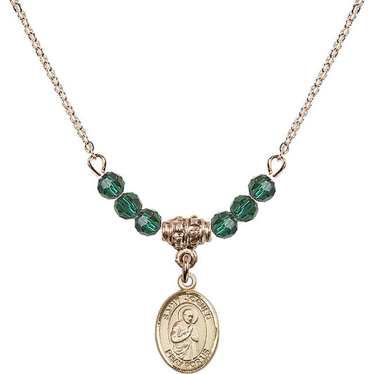 14kt Gold Filled Saint Isaac Jogues Birthstone Necklace with Emerald Beads - 9212