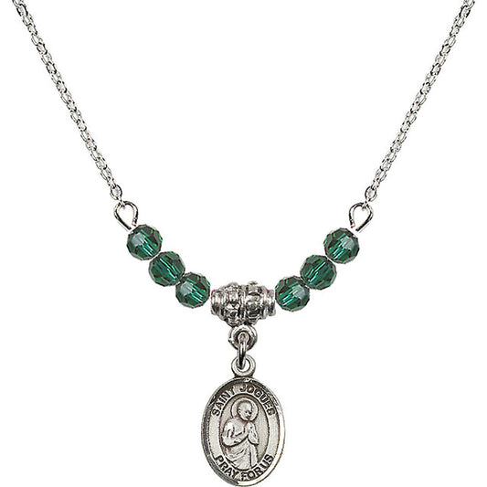 Sterling Silver Saint Isaac Jogues Birthstone Necklace with Emerald Beads - 9212