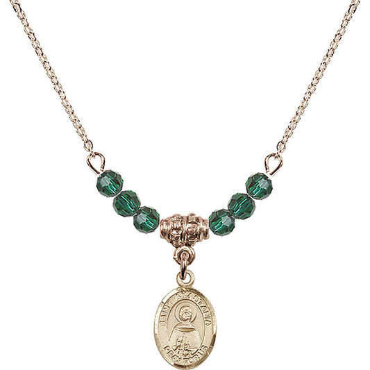 14kt Gold Filled Saint Anastasia Birthstone Necklace with Emerald Beads - 9213