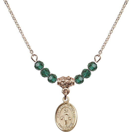 14kt Gold Filled Saint Nino de Atocha Birthstone Necklace with Emerald Beads - 9214