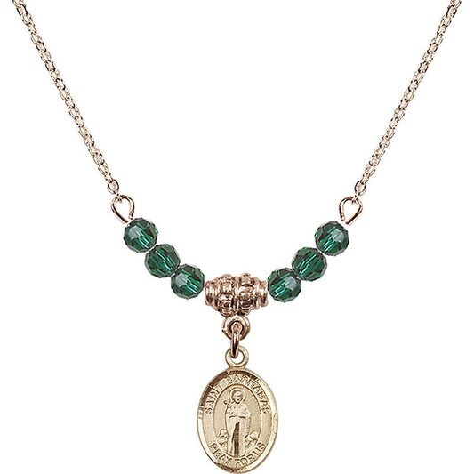 14kt Gold Filled Saint Barnabas Birthstone Necklace with Emerald Beads - 9216