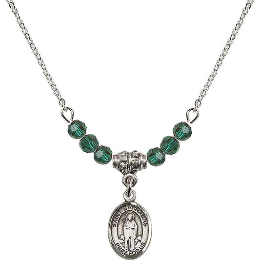 Sterling Silver Saint Barnabas Birthstone Necklace with Emerald Beads - 9216