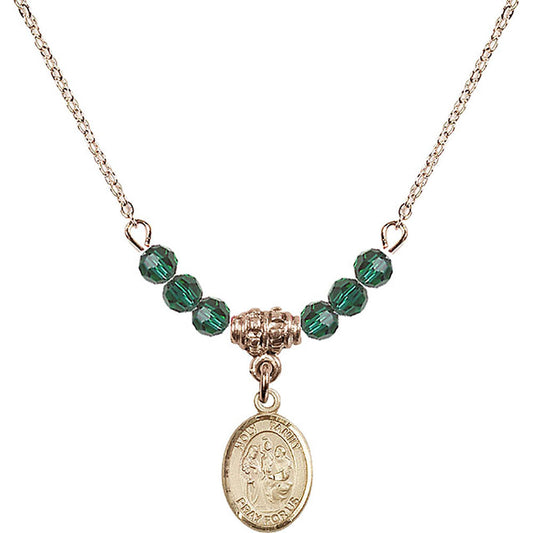 14kt Gold Filled Holy Family Birthstone Necklace with Emerald Beads - 9218