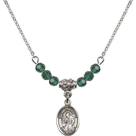 Sterling Silver Saint Alphonsus Birthstone Necklace with Emerald Beads - 9221
