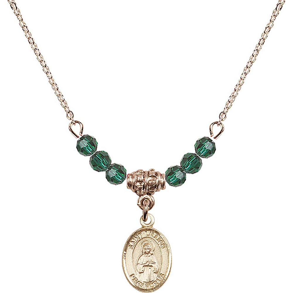 14kt Gold Filled Saint Lillian Birthstone Necklace with Emerald Beads - 9226