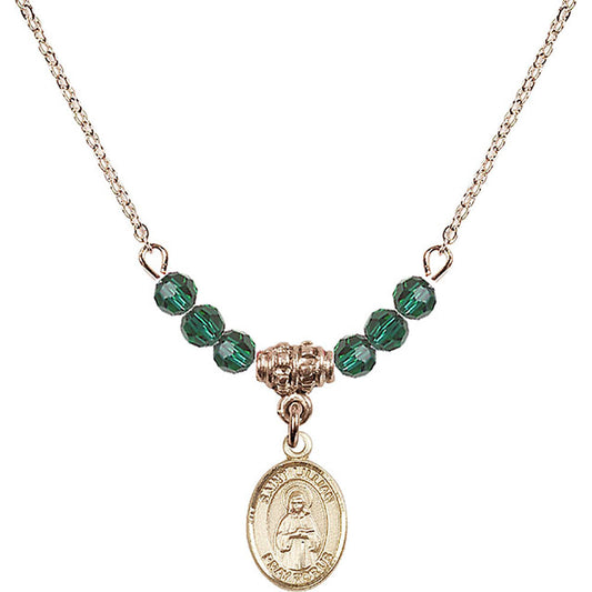 14kt Gold Filled Saint Lillian Birthstone Necklace with Emerald Beads - 9226