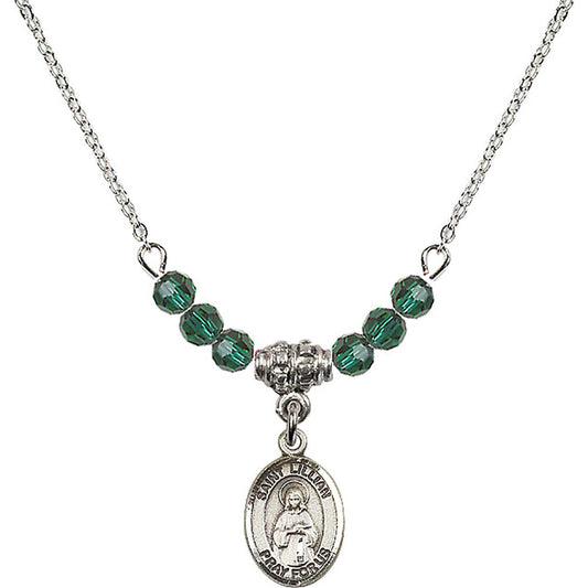 Sterling Silver Saint Lillian Birthstone Necklace with Emerald Beads - 9226