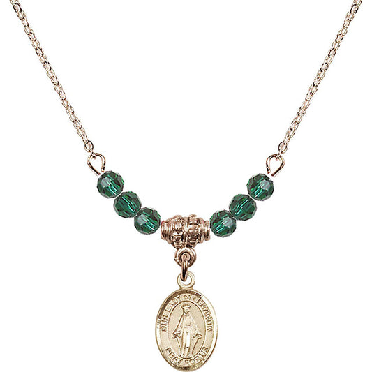 14kt Gold Filled Our Lady of Lebanon Birthstone Necklace with Emerald Beads - 9229