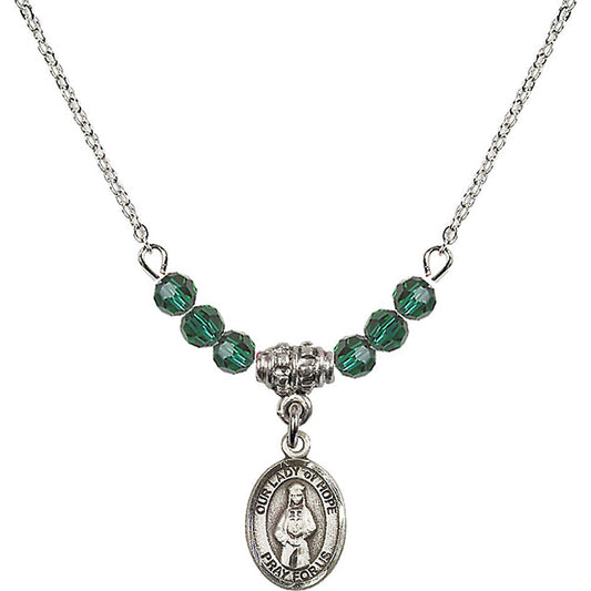 Sterling Silver Our Lady of Hope Birthstone Necklace with Emerald Beads - 9230