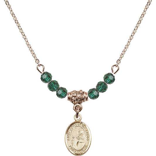 14kt Gold Filled Saint John of the Cross Birthstone Necklace with Emerald Beads - 9231
