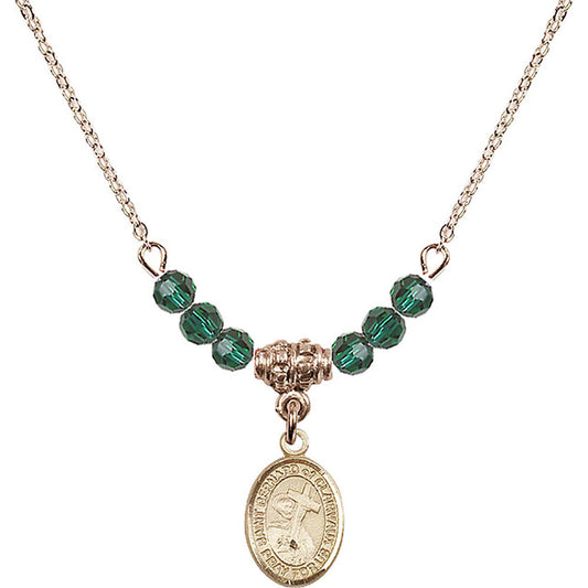 14kt Gold Filled Saint Bernard of Clairvaux Birthstone Necklace with Emerald Beads - 9233