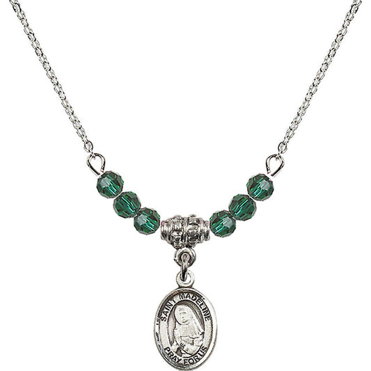 Sterling Silver Saint Madeline Sophie Barat Birthstone Necklace with Emerald Beads - 9236
