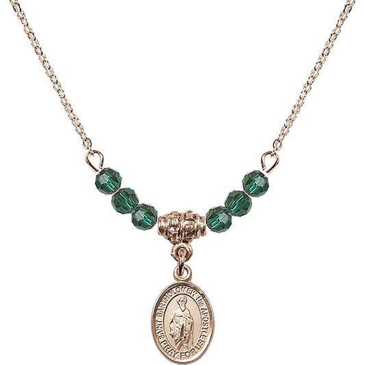 14kt Gold Filled Saint Bartholomew the Apostle Birthstone Necklace with Emerald Beads - 9238
