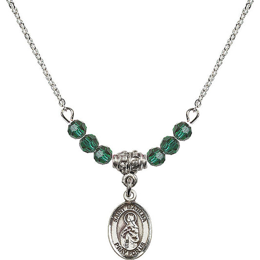 Sterling Silver Saint Matilda Birthstone Necklace with Emerald Beads - 9239