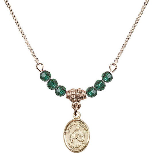 14kt Gold Filled Saint Placidus Birthstone Necklace with Emerald Beads - 9240