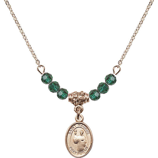 14kt Gold Filled Saint Maurus Birthstone Necklace with Emerald Beads - 9241