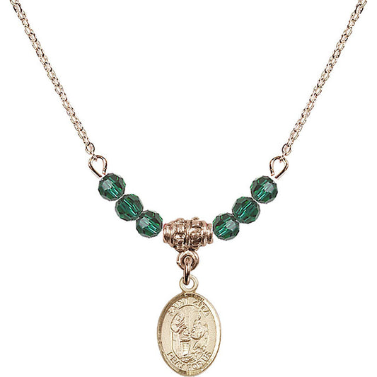 14kt Gold Filled Saint Zita Birthstone Necklace with Emerald Beads - 9244