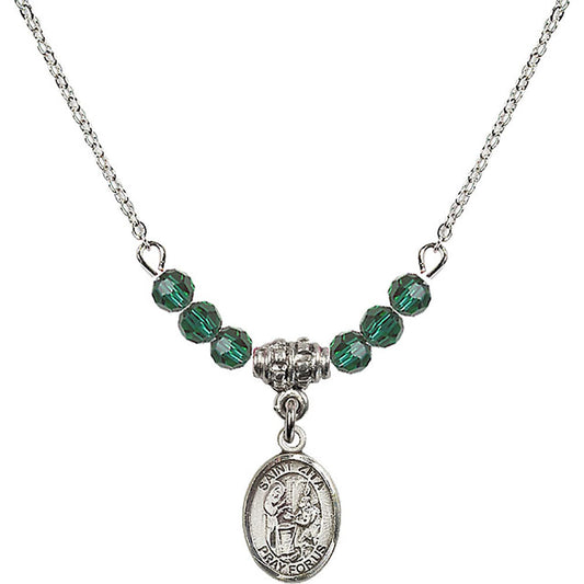 Sterling Silver Saint Zita Birthstone Necklace with Emerald Beads - 9244