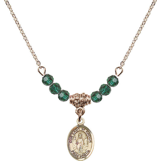 14kt Gold Filled Our Lady of Knock Birthstone Necklace with Emerald Beads - 9246