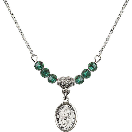 Sterling Silver Blessed Trinity Birthstone Necklace with Emerald Beads - 9249