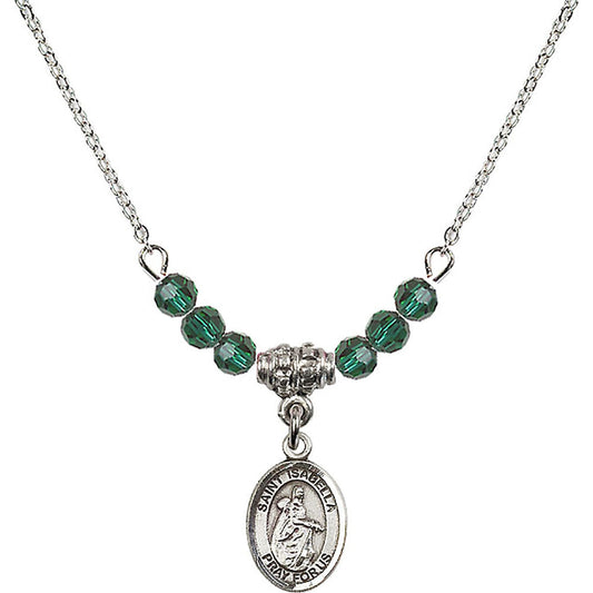 Sterling Silver Saint Isabella of Portugal Birthstone Necklace with Emerald Beads - 9250