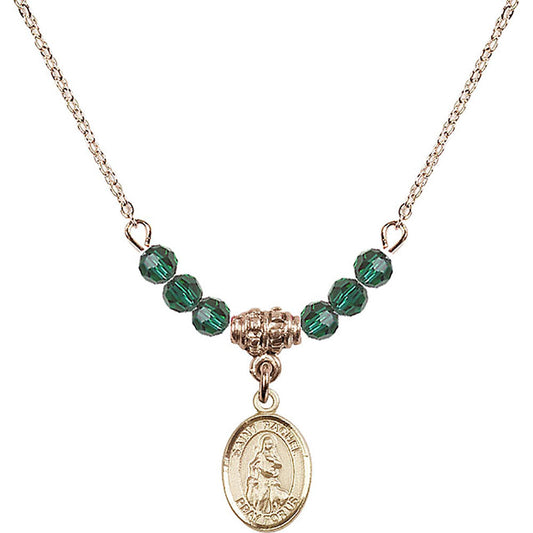 14kt Gold Filled Saint Rachel Birthstone Necklace with Emerald Beads - 9251