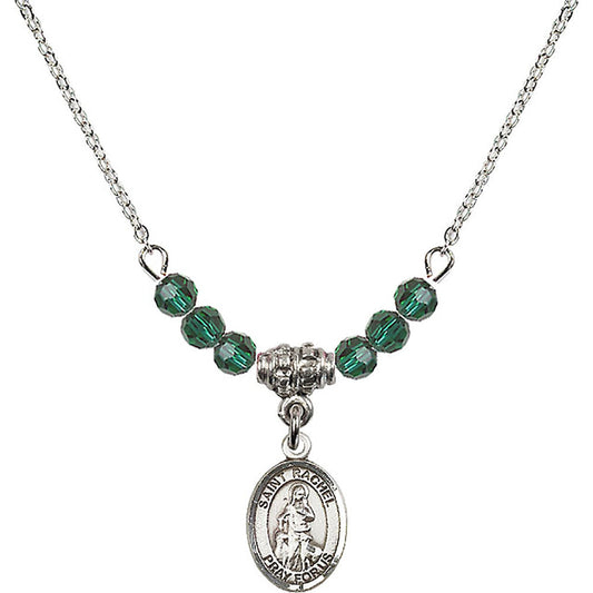 Sterling Silver Saint Rachel Birthstone Necklace with Emerald Beads - 9251