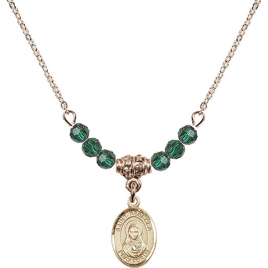 14kt Gold Filled Saint Rebecca Birthstone Necklace with Emerald Beads - 9252