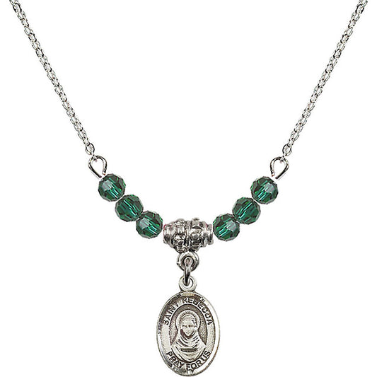 Sterling Silver Saint Rebecca Birthstone Necklace with Emerald Beads - 9252