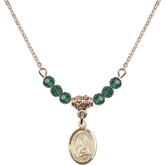 14kt Gold Filled Saint Victoria Birthstone Necklace with Emerald Beads - 9253