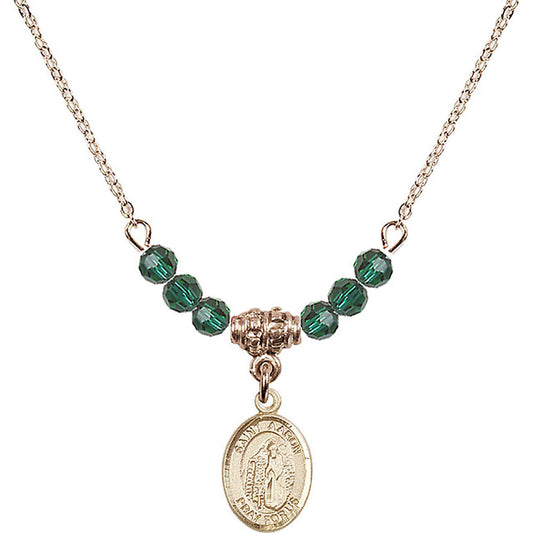 14kt Gold Filled Saint Aaron Birthstone Necklace with Emerald Beads - 9254