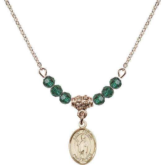 14kt Gold Filled Saint Austin Birthstone Necklace with Emerald Beads - 9256