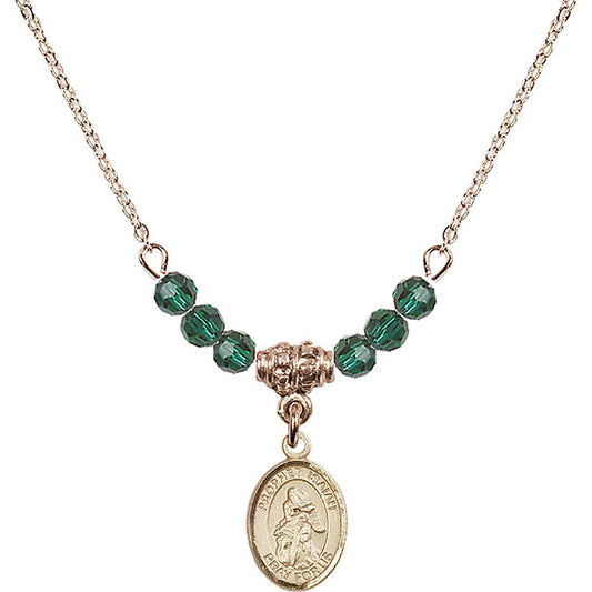 14kt Gold Filled Saint Isaiah Birthstone Necklace with Emerald Beads - 9258