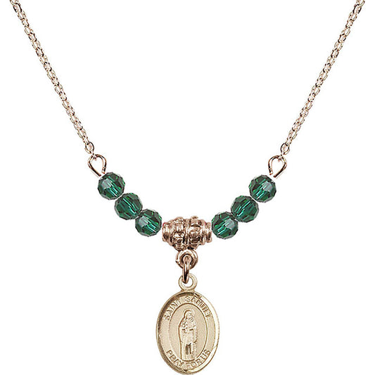14kt Gold Filled Saint Samuel Birthstone Necklace with Emerald Beads - 9259