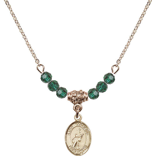 14kt Gold Filled Saint Tarcisius Birthstone Necklace with Emerald Beads - 9261