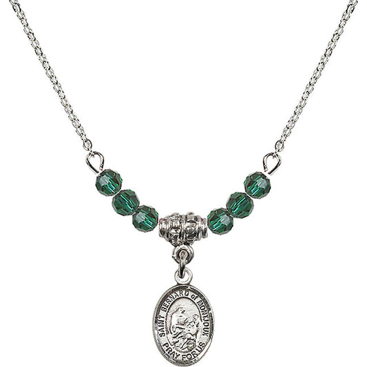 Sterling Silver Saint Bernard of Montjoux Birthstone Necklace with Emerald Beads - 9264
