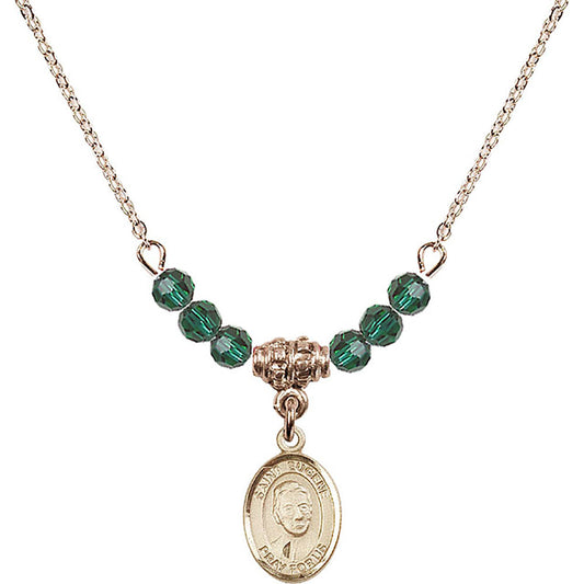 14kt Gold Filled Saint Eugene de Mazenod Birthstone Necklace with Emerald Beads - 9266